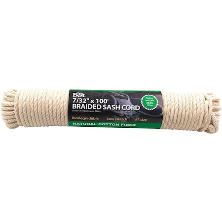 All-Source 7/32 In. x 100 Ft. White Solid Braided Cotton Sash Cord 218847